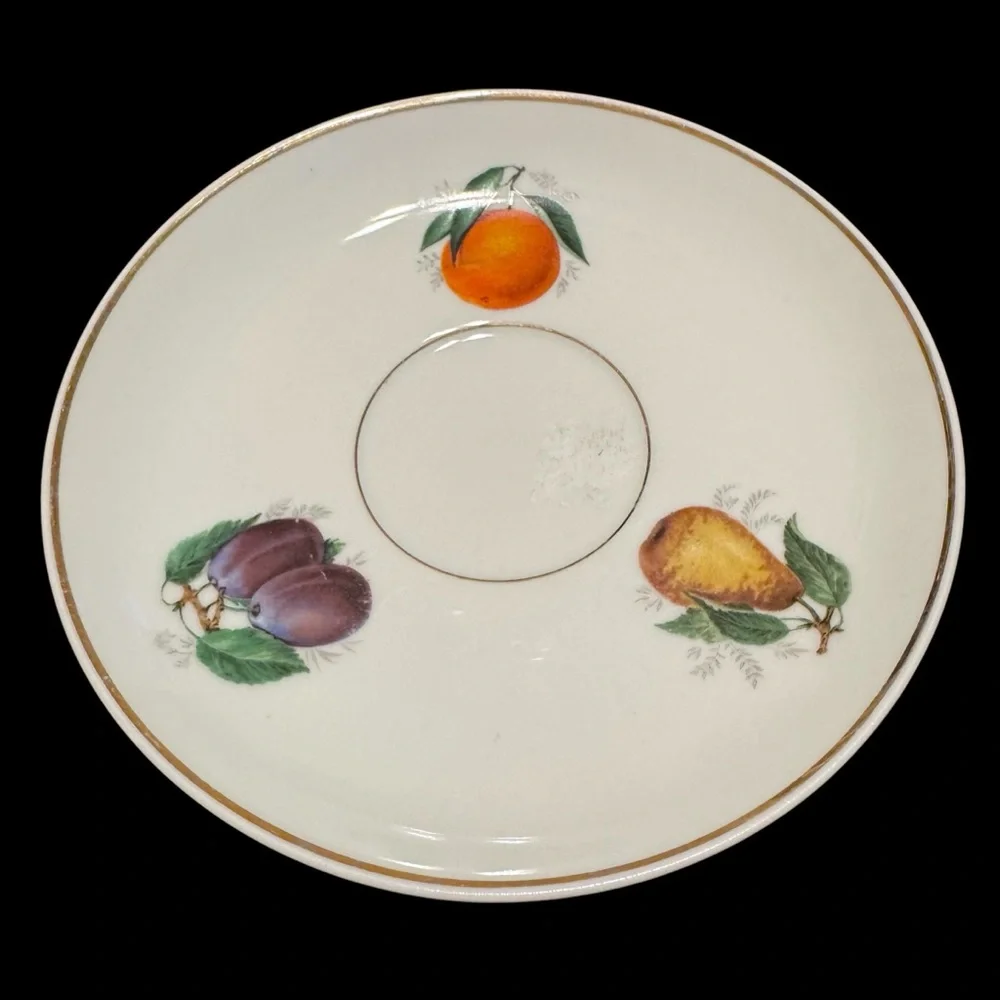 Vintage Jaeger Co. Bavaria Crown E&R Footed Fruit Pattern 4 Teacups with Saucers